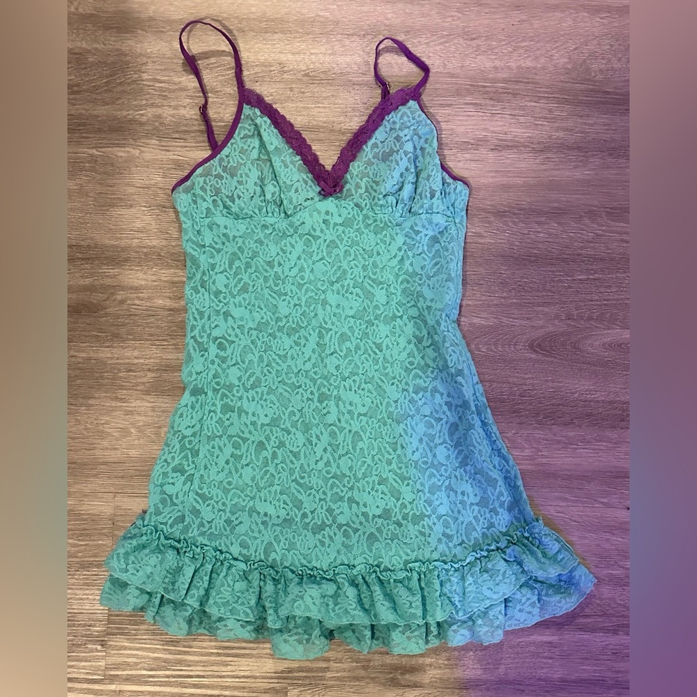 Y2K Victoria Secret Teal Purple Lace Lingire Top